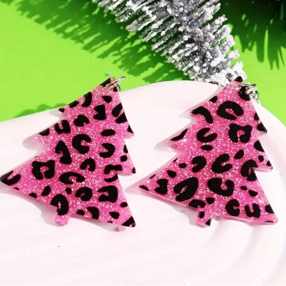 Pink Christmas Tree Earrings - Picture 2 of 5